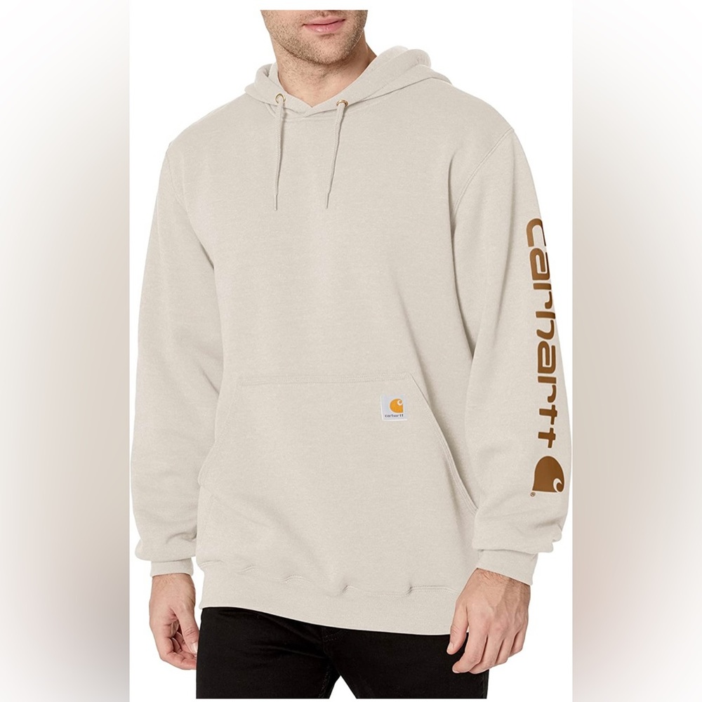 Carhartt Cream Pullover Hoodie with Brown Sleeve Logo